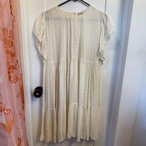 vanessabruno Off-White Checkered Tiered Midi Dress with Ruffle Sleeves Size 42